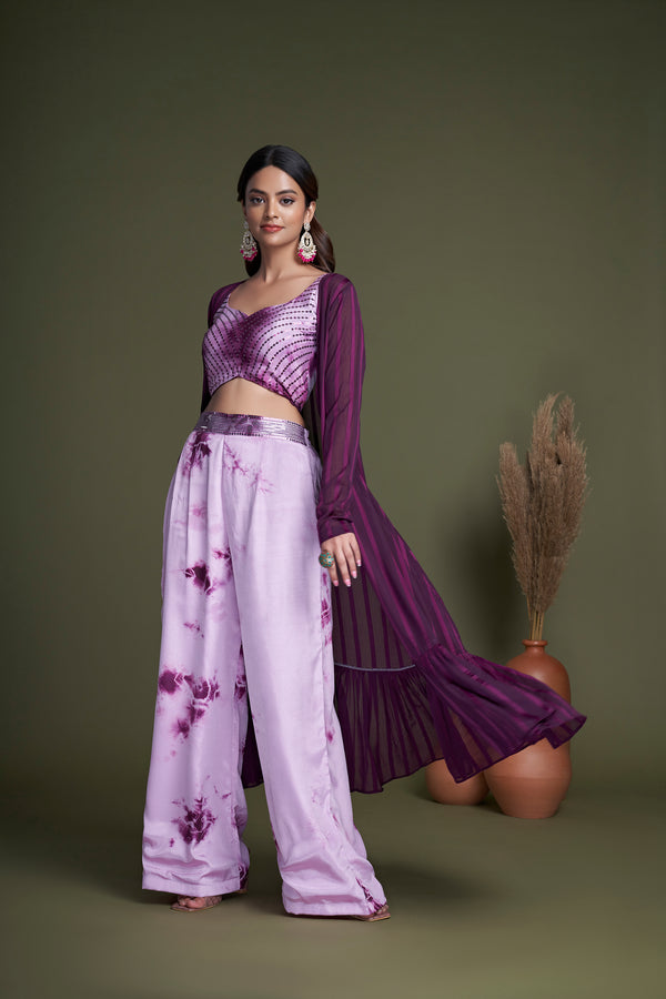 Lavender Silk Salwar Kameez with Embroidered Belt