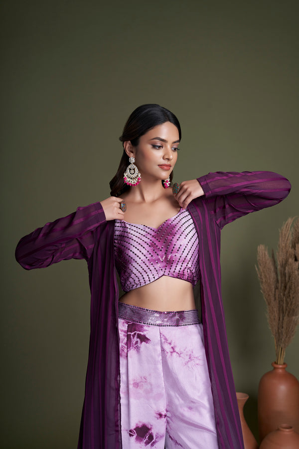 Lavender Silk Salwar Kameez with Embroidered Belt