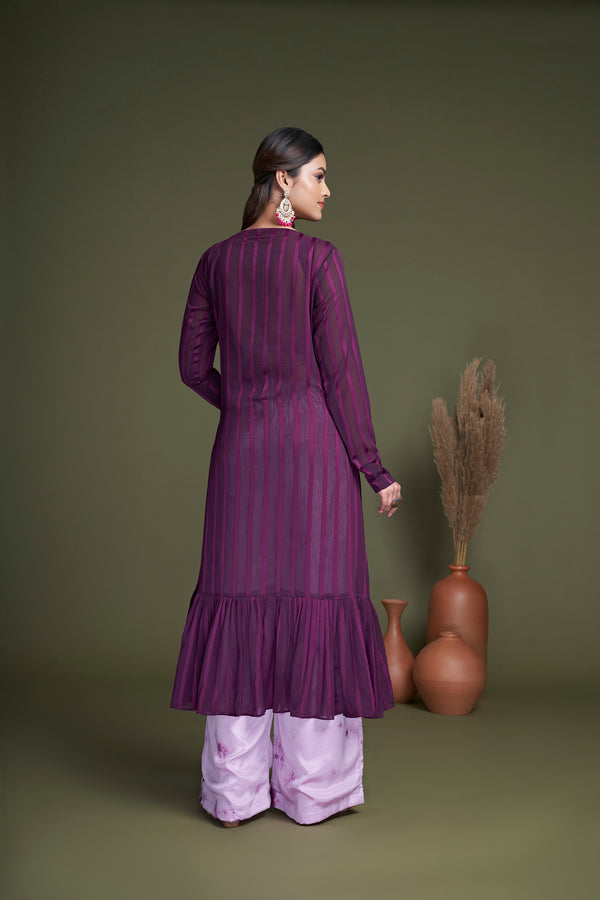 Lavender Silk Salwar Kameez with Embroidered Belt
