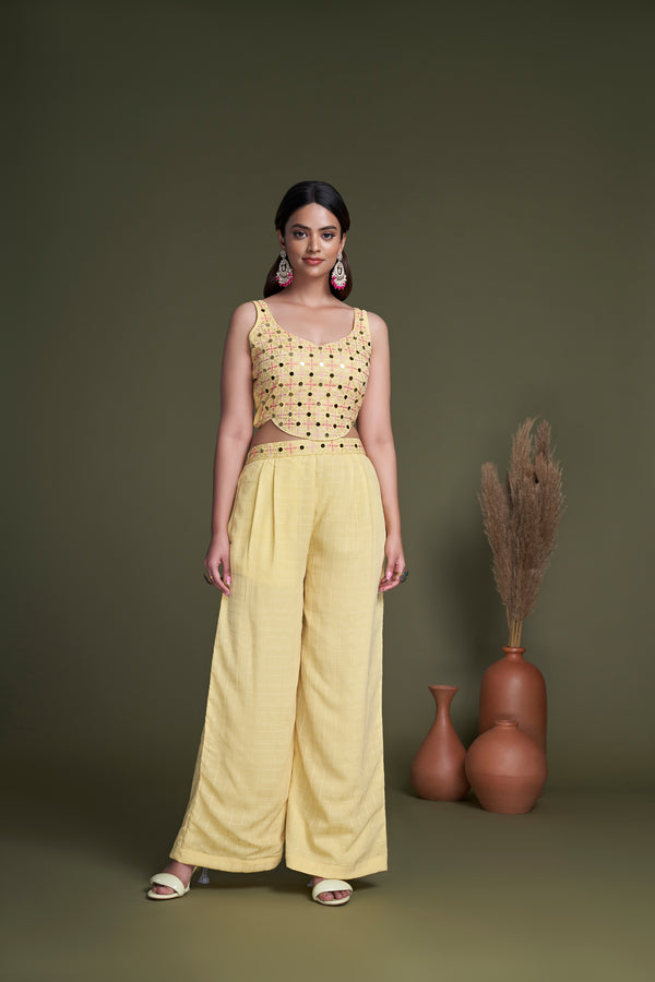 Yellow Weaving Georgette Salwar Kameez with Embroidered Work Belt