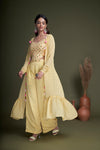 Yellow Weaving Georgette Salwar Kameez with Embroidered Work Belt