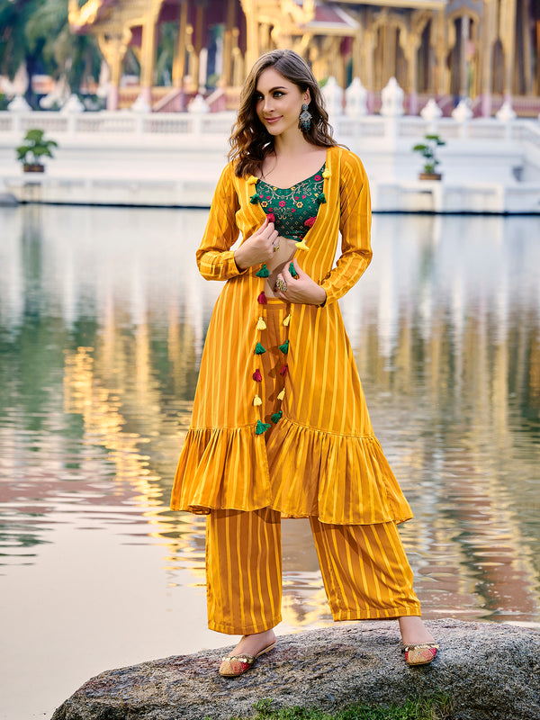 Green Chinon & Weaving Georgette Salwar Kameez