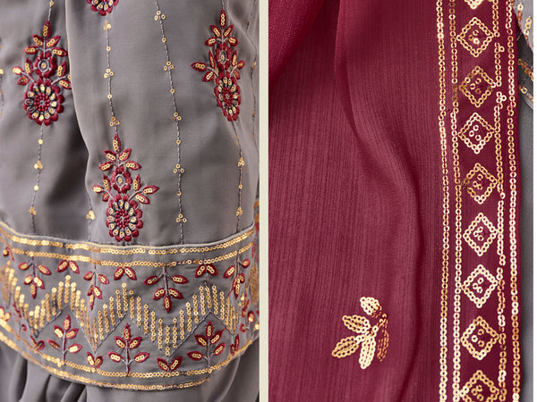 Grey Georgette Anarkali Suit with Exquisite Embroidery