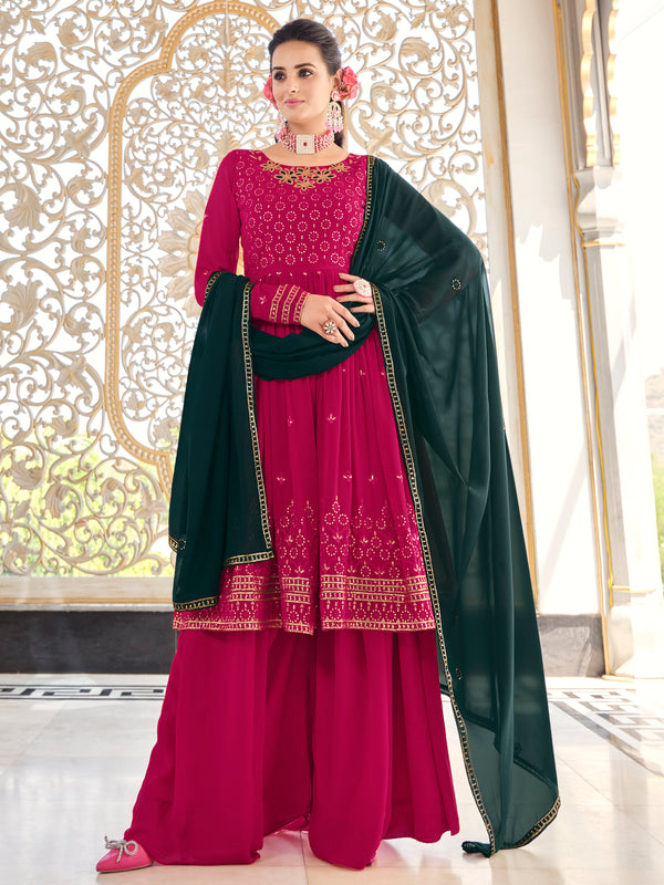 Rani Pink Georgette Anarkali Suit with Exquisite Embroidery
