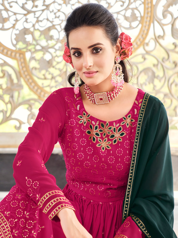 Rani Pink Georgette Anarkali Suit with Exquisite Embroidery