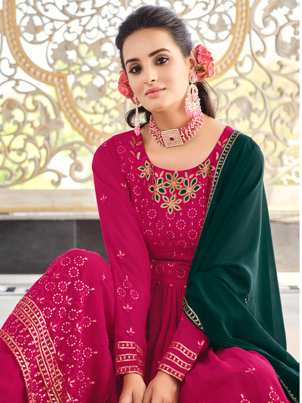 Rani Pink Georgette Anarkali Suit with Exquisite Embroidery