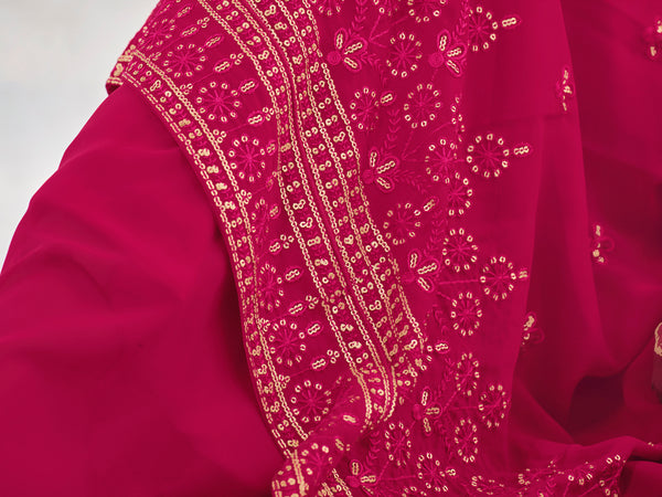 Rani Pink Georgette Anarkali Suit with Exquisite Embroidery