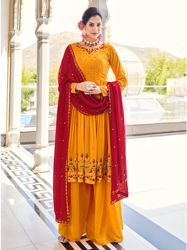 Mustard Yellow Georgette Anarkali Suit with Elegant Embroidery