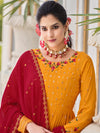 Mustard Yellow Georgette Anarkali Suit with Elegant Embroidery