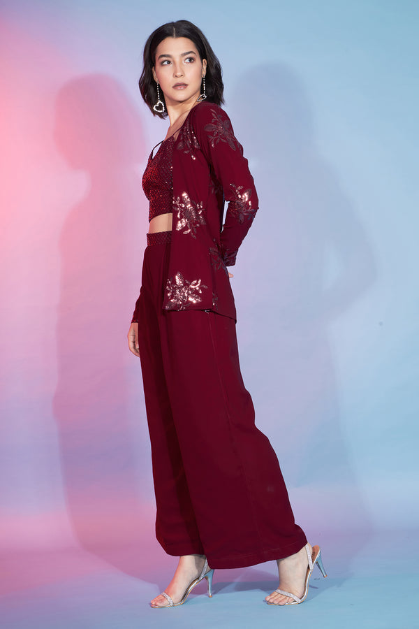 Red Georgette Salwar Kameez Classy Stylish Koti Jacket