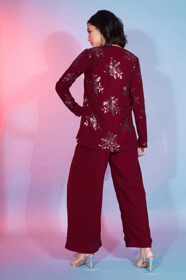 Red Georgette Salwar Kameez Classy Stylish Koti Jacket