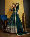 Green Faux Georgette Ready-to-Wear Gown with Metallic Foil & Sequin Embroidery