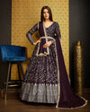 Purple Faux Georgette ReadytoWear Gown with Metallic Foil & Sequin Embroidery