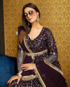 Purple Faux Georgette ReadytoWear Gown with Metallic Foil & Sequin Embroidery