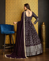 Purple Faux Georgette ReadytoWear Gown with Metallic Foil & Sequin Embroidery