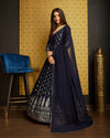 Navy Blue Faux Georgette Ready-to-Wear Gown with Metallic Foil, Handwork & Sequin Embroidery