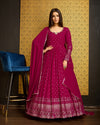 Rani Pink Faux Georgette Ready-to-Wear Gown with Metallic Foil, Handwork & Sequin Embroidery