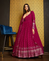 Rani Pink Faux Georgette Ready-to-Wear Gown with Metallic Foil, Handwork & Sequin Embroidery