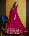 Rani Pink Faux Georgette Ready-to-Wear Gown with Metallic Foil, Handwork & Sequin Embroidery