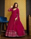 Rani Pink Faux Georgette Ready-to-Wear Gown with Metallic Foil, Handwork & Sequin Embroidery