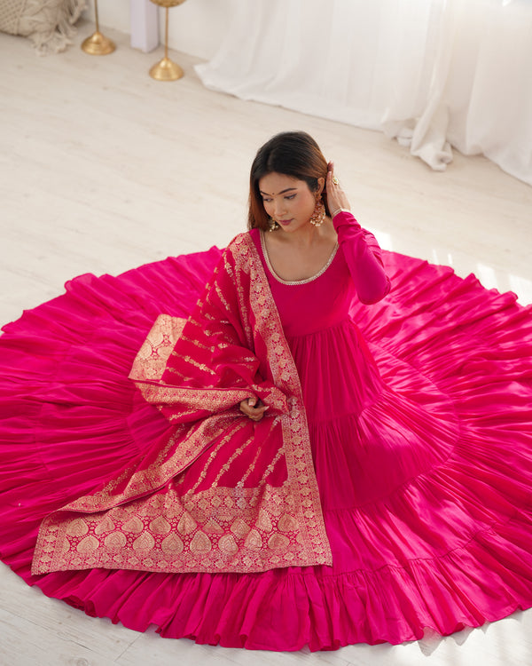Graceful Roman Silk Chanderi Anarkali Suit – Luxurious Festive & Wedding Wear