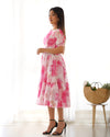 Summer Special Floral Print Organza Silk One-Piece Dress – Ready to Wear