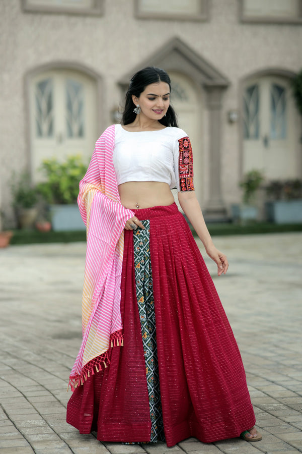 Navratri Special Viscose Lehenga Choli with Traditional Embroidery and Leheriya Dupatta