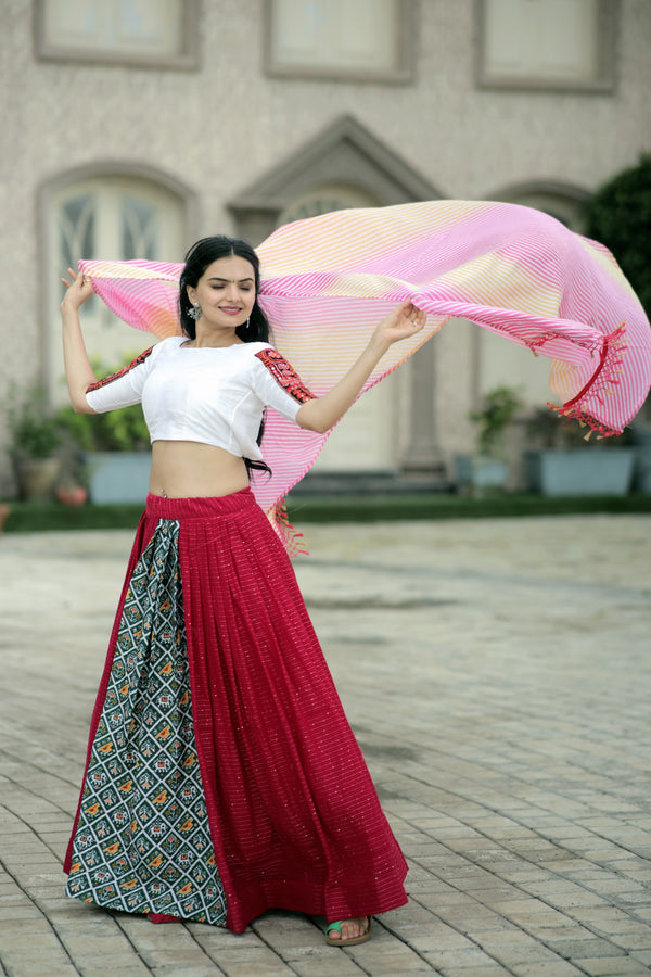 Navratri Special Viscose Lehenga Choli with Traditional Embroidery and Leheriya Dupatta