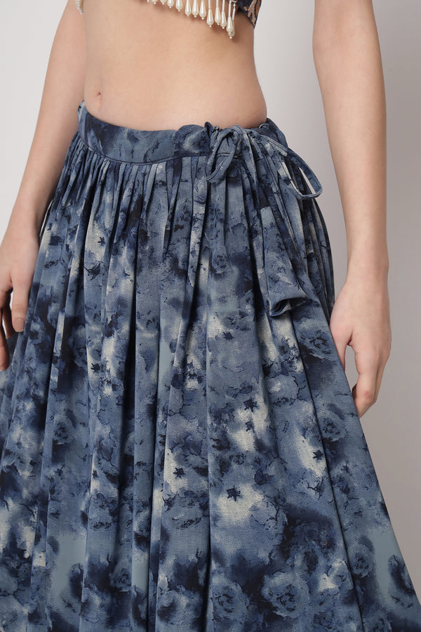 Navy Blue Chinon Silk Semi-Stitched Lehenga with Sequence Work