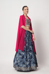 Navy Blue Chinon Silk Semi-Stitched Lehenga with Sequence Work