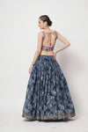 Navy Blue Chinon Silk Semi-Stitched Lehenga with Sequence Work