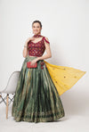 Green Chinon Silk Semi-Stitched Lehenga with Sequence Embroidery