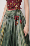 Green Chinon Silk Semi-Stitched Lehenga with Sequence Embroidery