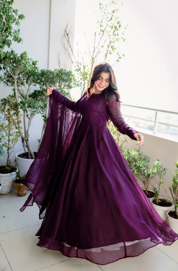 Premium Designer Gown with Dupatta Sequins Embroidered Work