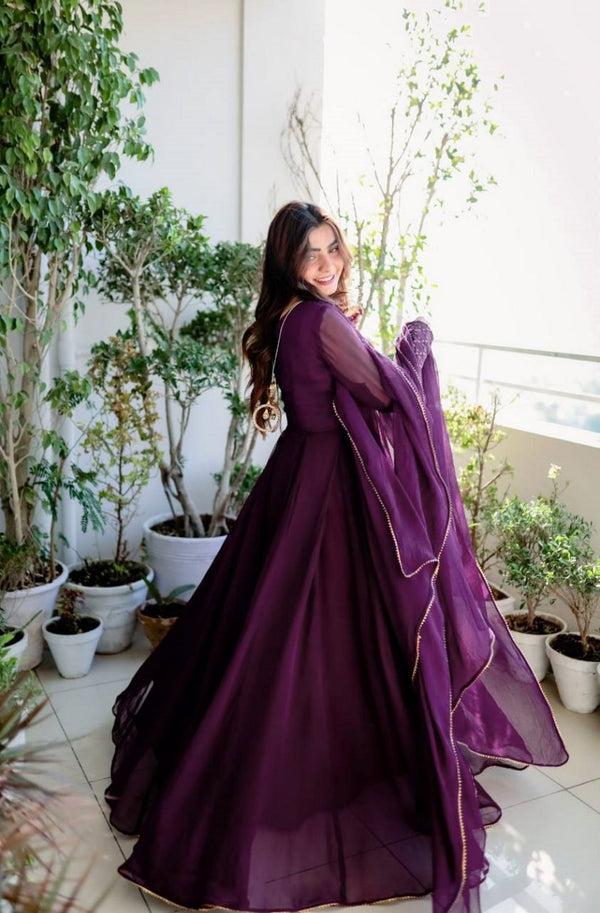 Premium Designer Gown with Dupatta Sequins Embroidered Work