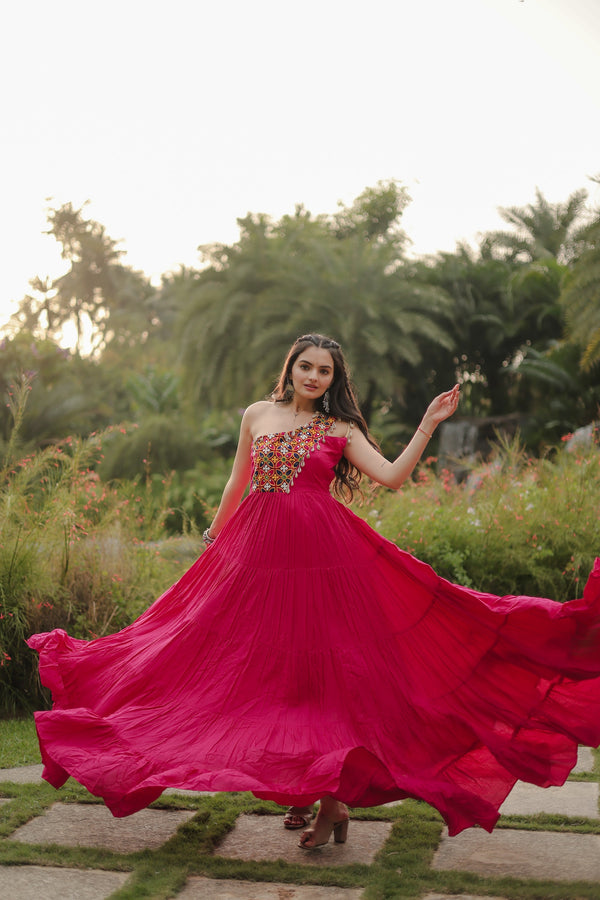 Navratri Collection Reyon Kutchi Gamthi Work Gown