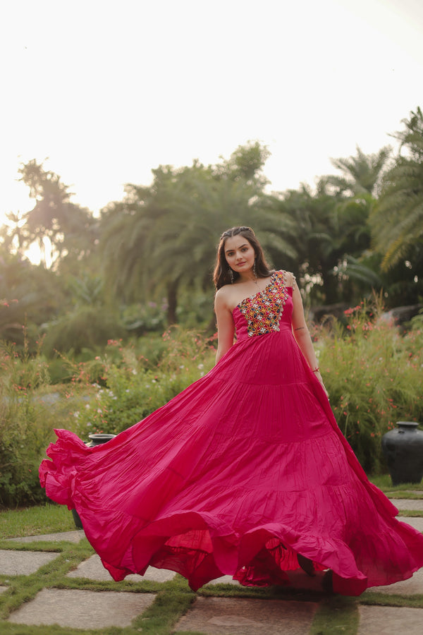 Navratri Collection Reyon Kutchi Gamthi Work Gown