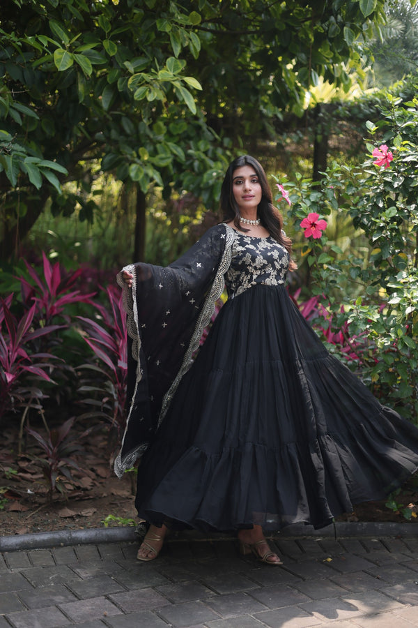 Faux Blooming Gown with Sequins Embroidered Dupatta A Perfect Blend of Elegance & Tradition