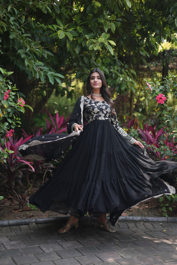 Faux Blooming Gown with Sequins Embroidered Dupatta A Perfect Blend of Elegance & Tradition