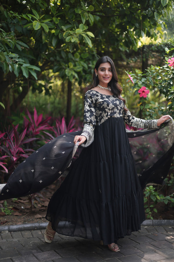 Faux Blooming Gown with Sequins Embroidered Dupatta A Perfect Blend of Elegance & Tradition