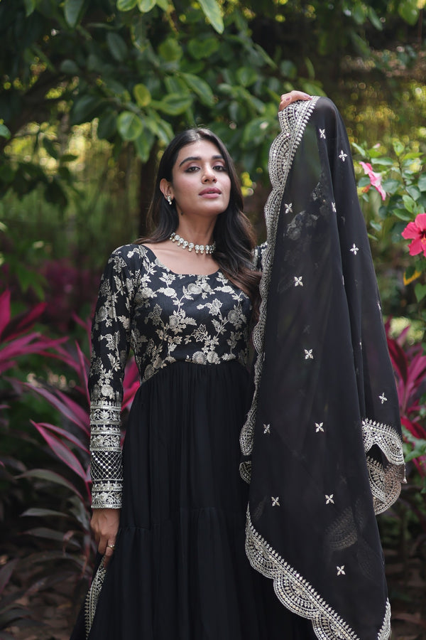 Faux Blooming Gown with Sequins Embroidered Dupatta A Perfect Blend of Elegance & Tradition