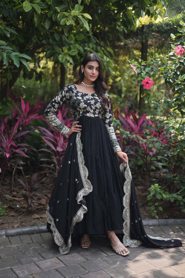 Faux Blooming Gown with Sequins Embroidered Dupatta A Perfect Blend of Elegance & Tradition