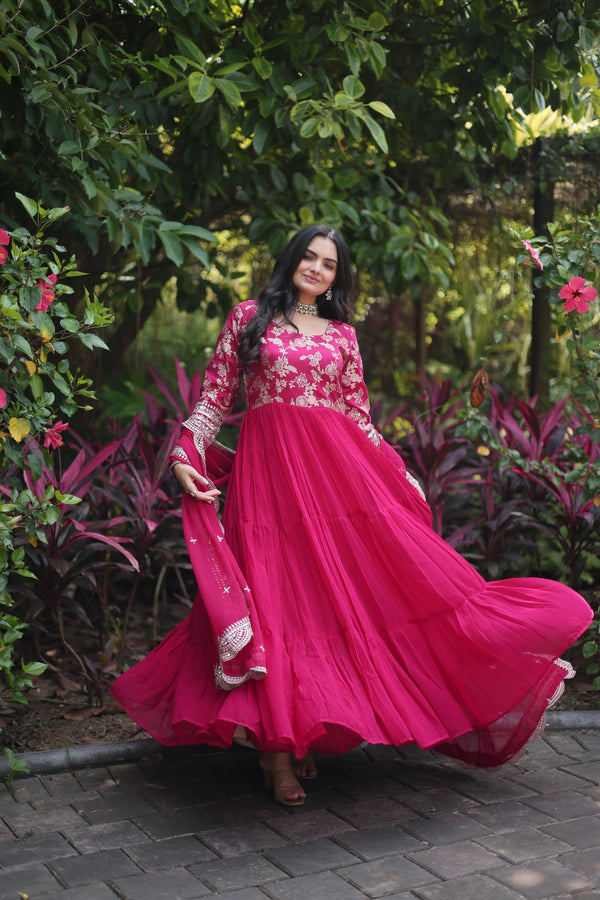Faux Blooming Gown with Sequins Embroidered Dupatta A Perfect Blend of Elegance & Tradition