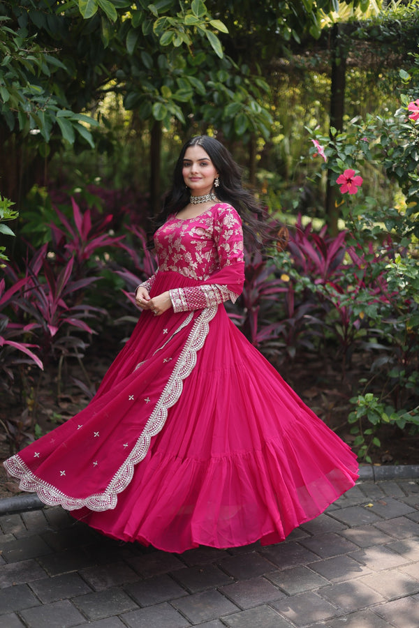 Faux Blooming Gown with Sequins Embroidered Dupatta A Perfect Blend of Elegance & Tradition