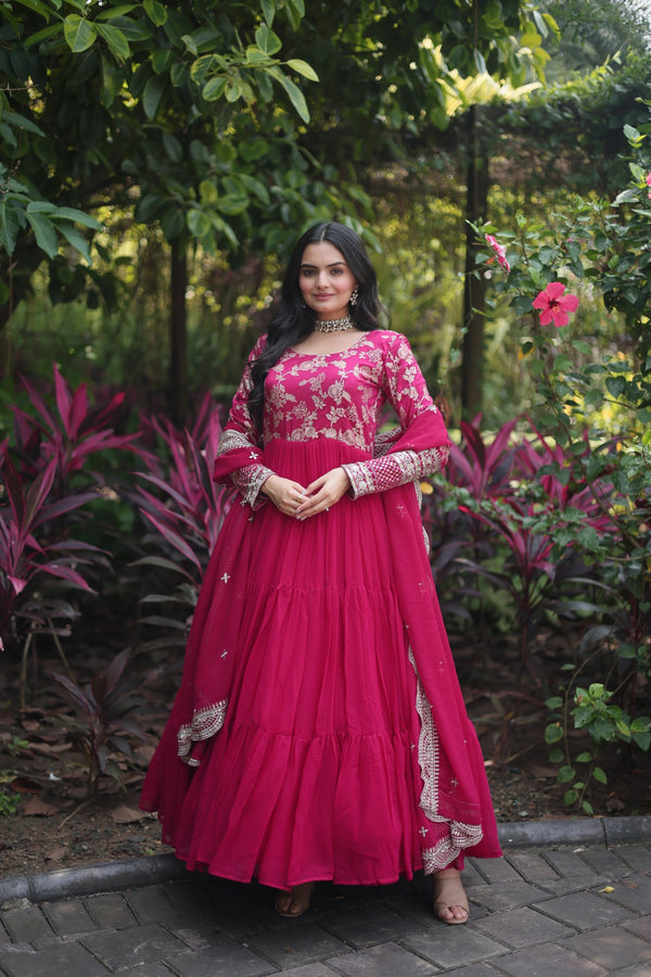 Faux Blooming Gown with Sequins Embroidered Dupatta A Perfect Blend of Elegance & Tradition