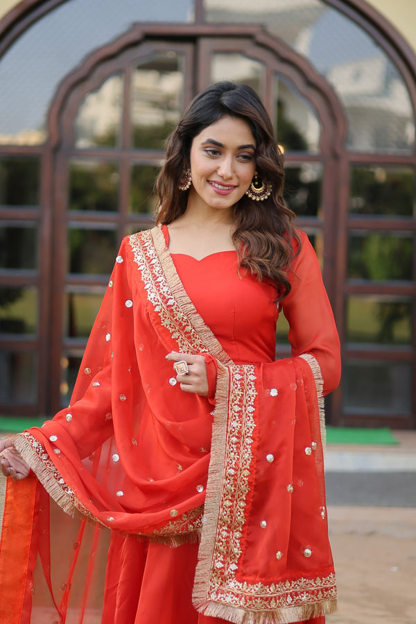 Russian Silk Gown with Dupatta Elegant Embroidered Ensemble