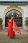 Russian Silk Gown with Dupatta Elegant Embroidered Ensemble