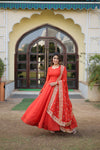 Russian Silk Gown with Dupatta Elegant Embroidered Ensemble