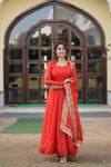 Russian Silk Gown with Dupatta Elegant Embroidered Ensemble