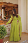 Russian Silk Gown with Dupatta Elegant Embroidered Ensemble